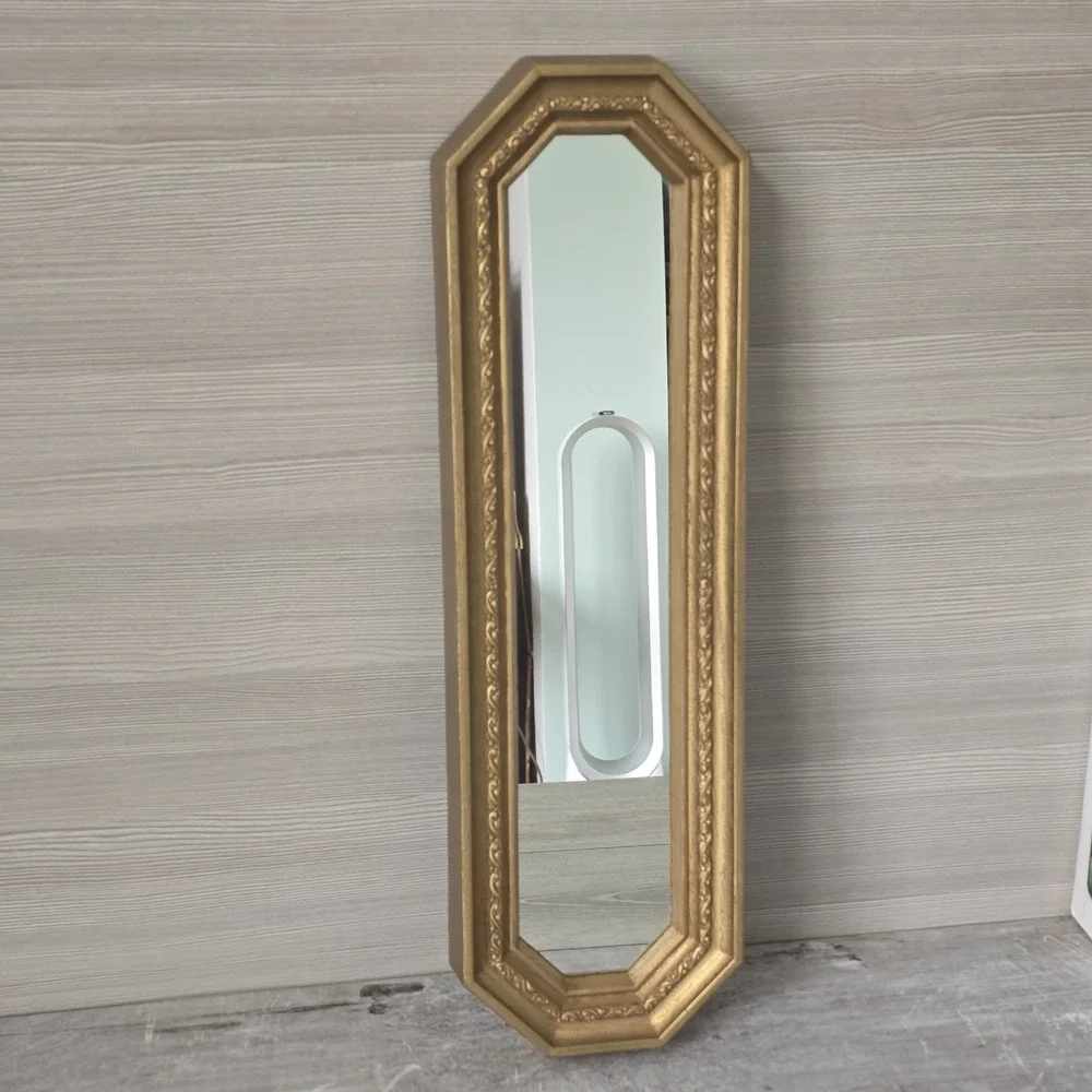 Vtg Gold Rectangle Long Wall Mirror Burwood Resin Faux Wood Hollywood Regency